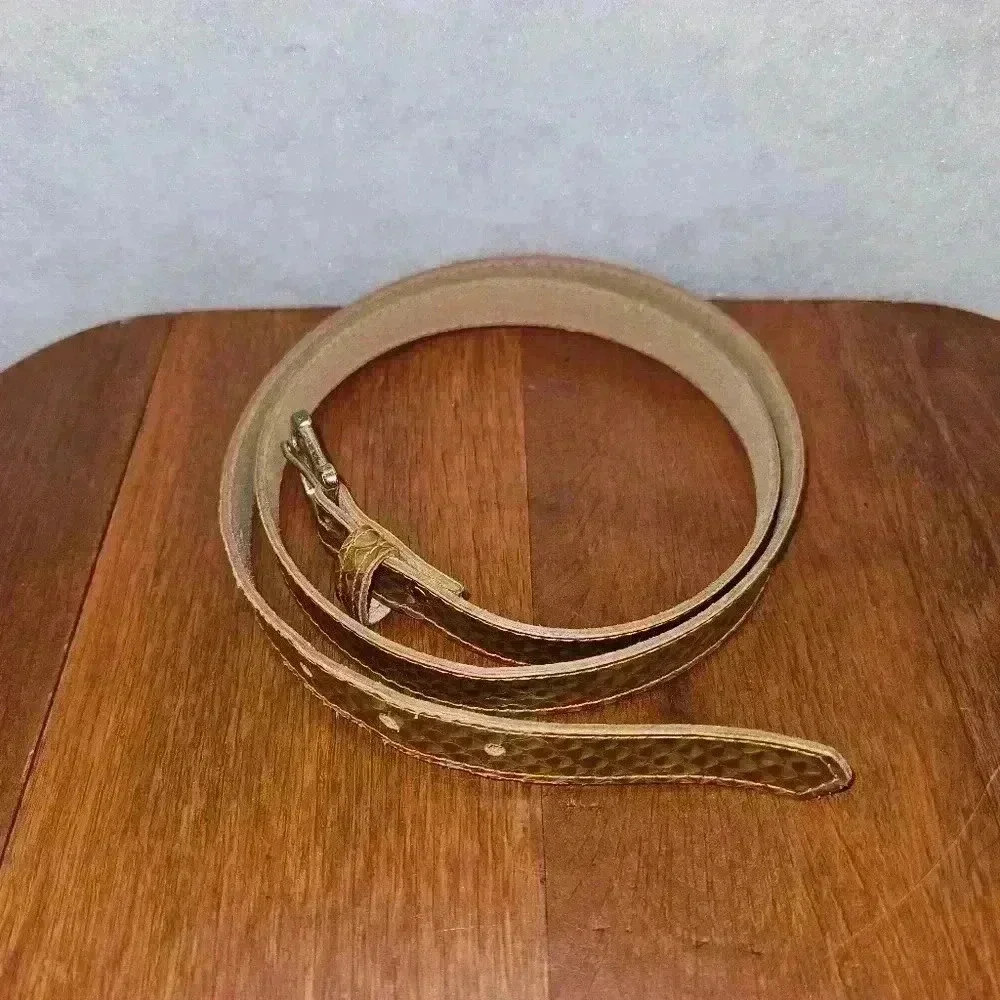 Womens Genuine Snake Skin Belt Cognac Brown W/ Gold buckle 38